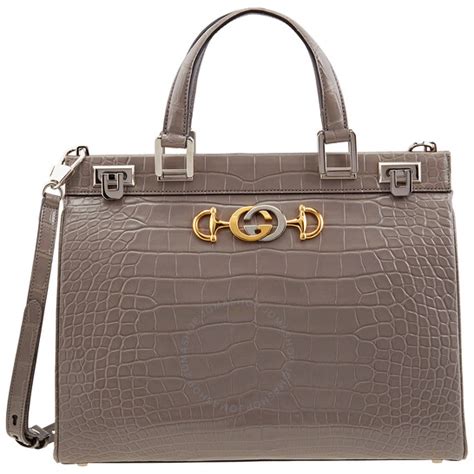 gucci zumi crocodile|Gucci Grey Zumi Medium Top Handle Bag In Crocodile Effect.